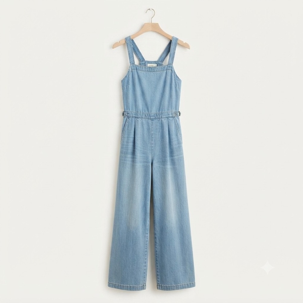 J.Crew Chambray Cross-Back Wide-Leg Cropped Jumpsuit Women's Size 8 Light Wash
